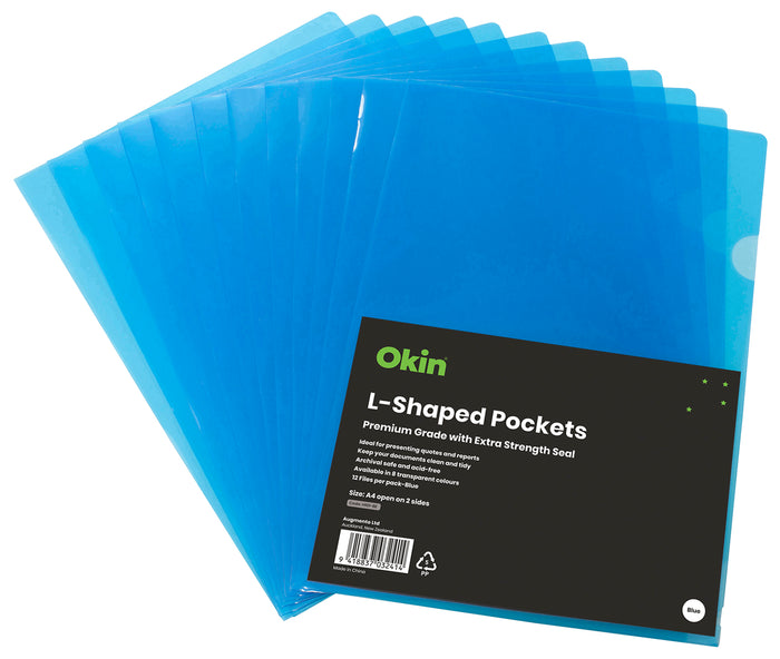 Okin A4 Blue L Shaped Pockets 12's pack