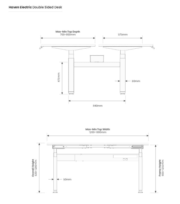 Knight's Haven 1800mm x 800mm Electric Height Adjustable Double Sided Desk, White Powdercoat Frame, Radius Corners Top, Choice of Worktop Colours