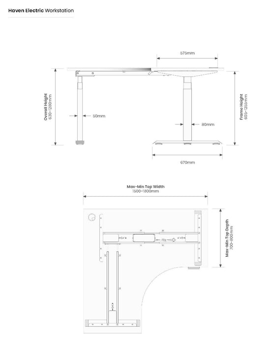 Knight's Haven 1800mm x 700mm 90° Electric Height Adjustable Workstation, White Powdercoat Frame,  60mm Cable Port, Choice of Worktop Colours