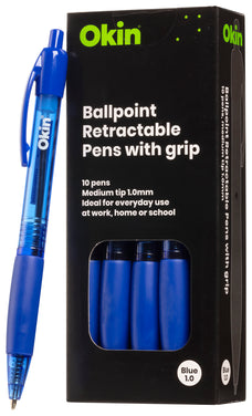 Icon Ballpoint Retractable Pen with Grip Medium Tip Blue Pens x 10's pack