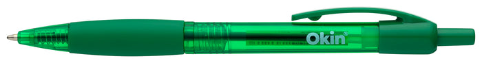 Okin Ballpoint Retractable Pen with Grip Medium Tip Green Pens x 10's pack