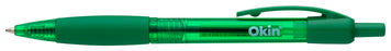 Okin Ballpoint Retractable Pen with Grip Medium Tip Green Pens x 10's pack