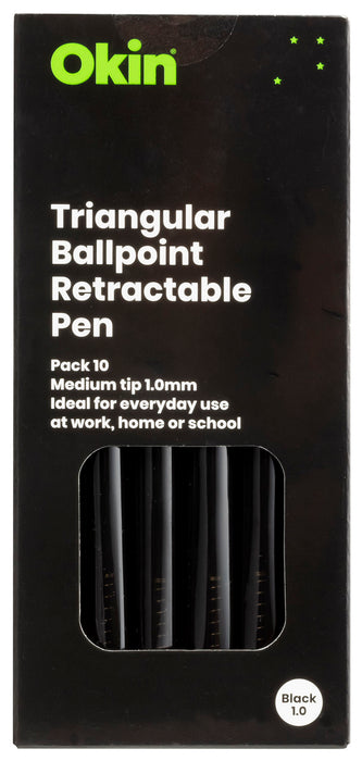 Okin Retractable Medium Tip Ballpoint Pen x 10's pack - Black