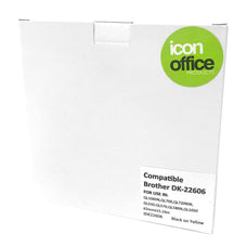 Icon DK 22606 Brother Compatible Paper Tape 62mm x 15mt Black on Yellow