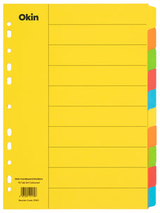 Okin A4 Cardboard Indices 10 Tabs, Coloured