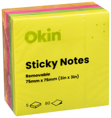 Okin Sticky Notes Neon Colours 75mm x 75mm Cube