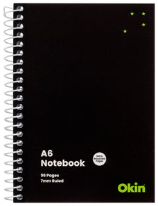 Okin A6 96 pages Spiral Bound Recycled Paper Soft Cover Notebook x 3's pack