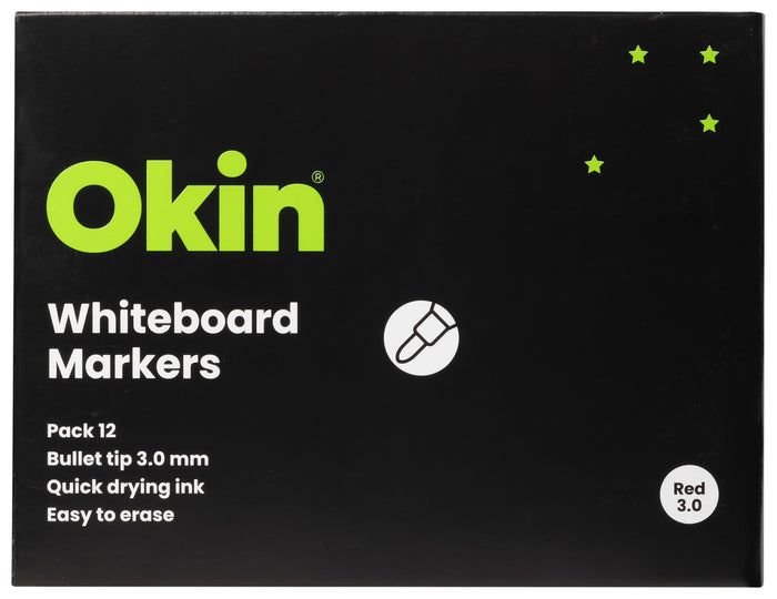 Okin Bullet Tip Whiteboard Marker Red x 12's pack