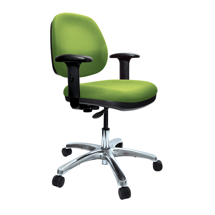 Buro Image Office Task Chair with Armrest, Polished Aluminium Base, Green Fabric