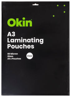 Okin A3 Gloss 80mic Laminating Pouches, Pack of 25