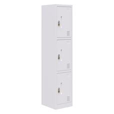 Fortis Steel Storage Locker, 1850mmH x 380mmW x 450mmD, 3 Door, White, Latch Lock For Padlock