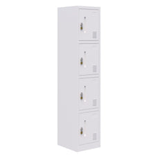 Fortis Steel Storage Locker, 1850mmH x 380mmW x 450mmD, 4 Door, White, Latch Lock For Padlock