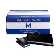 100L Black Recycled Bin Liners x 225's pack (925mm x 1200mm x 30mu) MPH2500