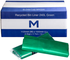 240L Green Recycled Bin Liners x 150's pack (1125 x 1500mm x 30mu)