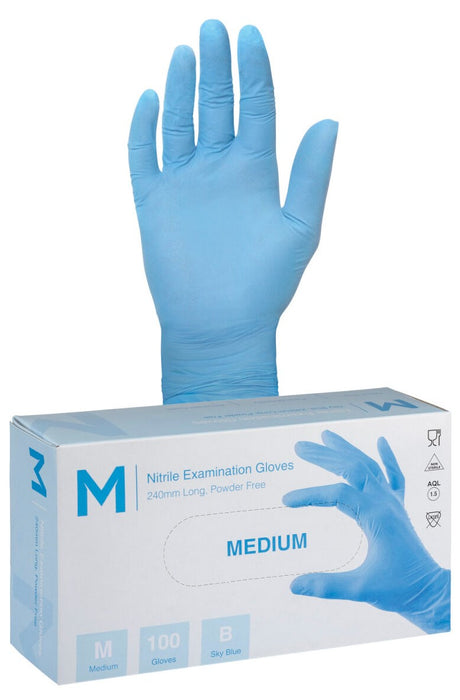 Nitrile Powder Free Examination Gloves 3.0g x 1000's - Medium, Blue