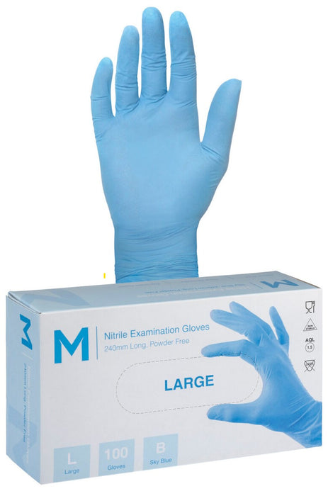 Nitrile Powder Free Examination Gloves 3.0g x 1000's - Large, Blue