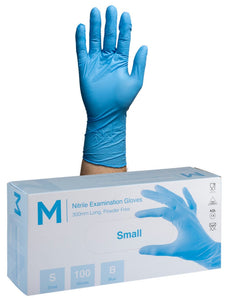 Nitrile Powder Free 300mm Long Cuff Examination Gloves 6.5g x 1000's - Small (Blue)