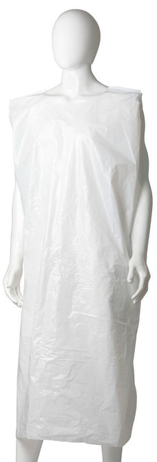 Disposable Polyethylene Sleeveless Apron, 800mm x 1400mm x 30mu x 250 pieces - White (Large Size)