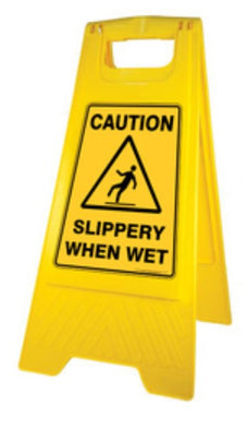 SLIPPERY WHEN WET Safety Sign, Yellow, 290mm x 600mm