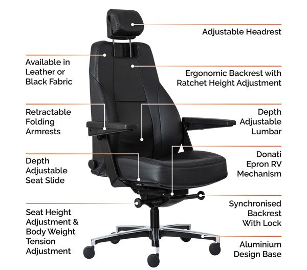 Buro Maverick 24/7 Controller Ergonomic Chair, Black Fabric, With Armrest And Headrest