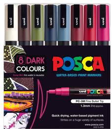 Uni Posca Paint Marker Set, PC-3M, Set of 8 Markers, Assorted Pastel Colours, Fine Tip, 0.9-1.3mm (PC3MDC8C)