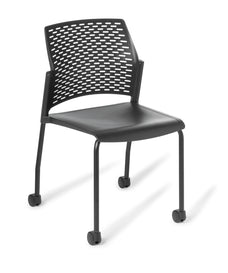 Eden Punch Black 4-Leg on Castors Community Chair, Black Polypropylene Shell