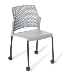 Eden Punch Black 4-Leg on Castors Community Chair, Smoke Polypropylene Shell