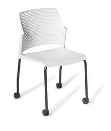 Eden Punch Black 4-Leg on Castors Community Chair, White Polypropylene Shell