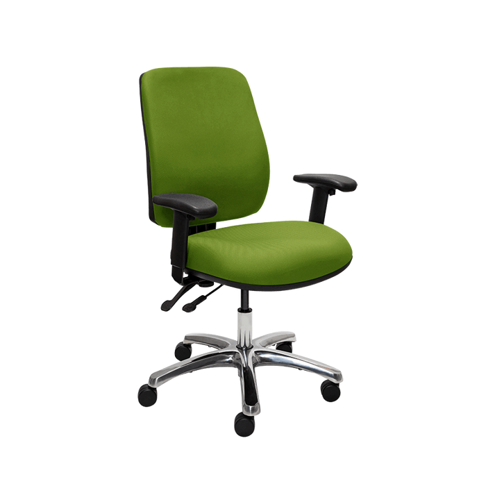 Buro Roma 2 Lever High Back Ergonomic Office Chair With Armrests, Polished Aluminium Base, Assembled, Green