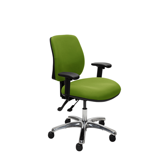 Buro Roma 2 Lever Mid Back Ergonomic Office Chair with Armrest, Polished Aluminium Base, Green Fabric