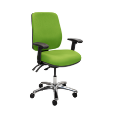 Buro Roma 3 Lever High Back Ergonomic Office Chair With Armrest, Polished Aluminium Base, Green