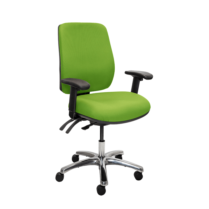 Buro Roma 3 Lever High Back Ergonomic Office Chair With Armrest, Polished Aluminium Base, Green