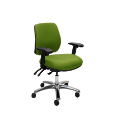 Buro Roma 3 Lever Mid Back Office Chair with Arm Rest, Green Fabric, Polished Aluminium Base