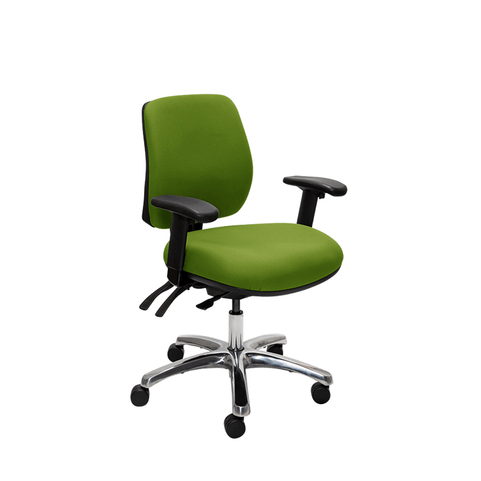 Buro Roma 3 Lever Mid Back Office Chair with Arm Rest, Green Fabric, Polished Aluminium Base