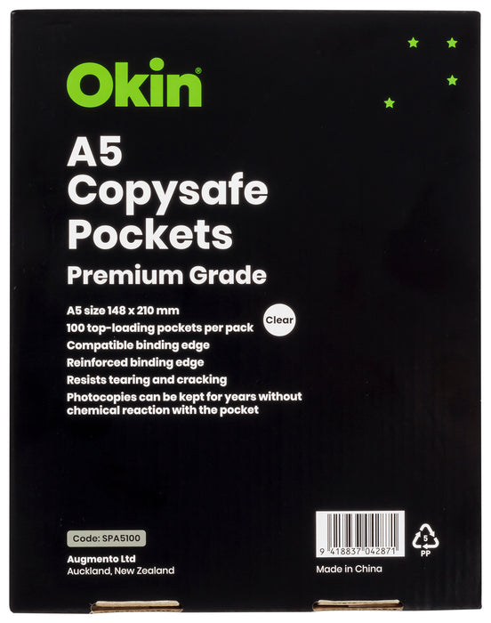 Okin Premium A5 Copysafe Pockets, Pack of 100