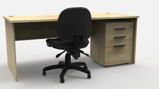 Knight's 1800mm x 800mm Cubit Slab End Desk, Cubit 2 Drawer Mobile, Promo Express 3 Lever Midback Chair Bundle