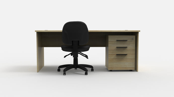 Knight's 1500mm x 800mm Cubit Slab End Desk, Cubit 2 Drawer Mobile, Promo Express 3 Lever Midback Chair Bundle