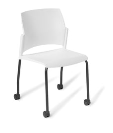 Eden Spring Black 4-Leg on Castors Community Chair, White Polypropylene Shell