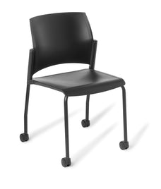 Eden Spring Black 4-Leg on Castors Community Chair, Black Polypropylene Shell
