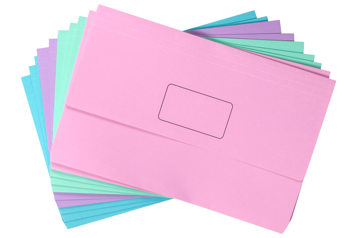Marbig Foolscap Cardboard Document Wallet, 30mm Gusset, Assorted Pastel Colours, 10's pack