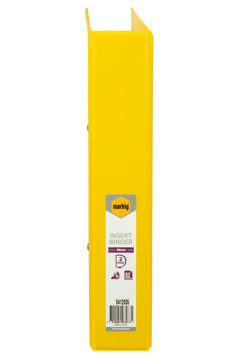 Marbig A4 Insert Cover Ring Binder, 38mm 2 D Rings, Yellow