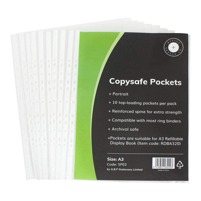 A3 Portrait Copysafe Clear Pockets 10's Pack FPSP03