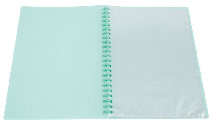 Marbig A4 20 Pocket Insertable Cover Refillable Display Book, Pastel Green Cover