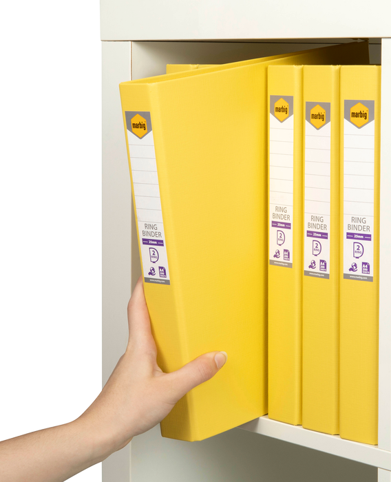Marbig A4 2/25 Polyethylene (PE) Linen Finish Ring Binder Lemon