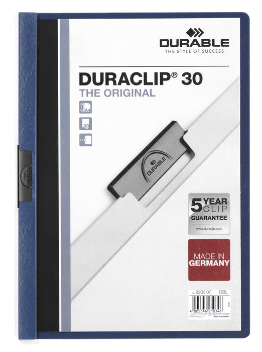 Duraclip A4 30 Sheet Punchless Document File Dark Blue