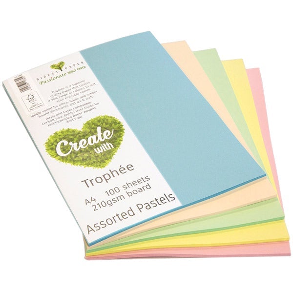 A4 210gsm Trophee Card Assorted Pastels x 100's Pack DP15780