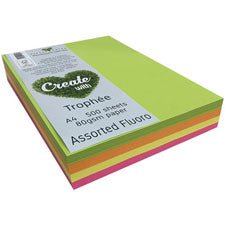 A4 80gsm Trophee Paper Assorted Fluoro x 500's Pack DP15744