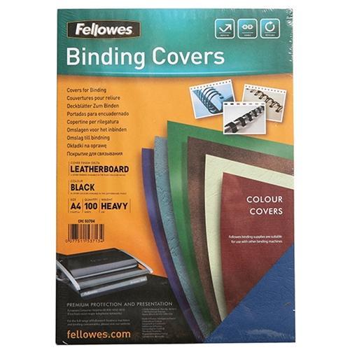A4 Black Leathergrain Binding Cover 250gsm - Fellowes x 100's FPF5370402
