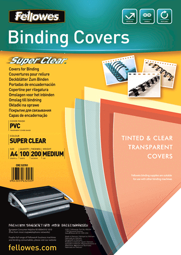 A4 Clear Binding Cover 200mic - Fellowes x 100's FPF5376102