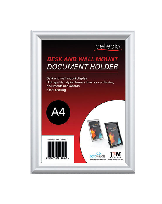 A4 Document Frame, Desk or Wall Mountable, Silver Frame BVDFA4S-D